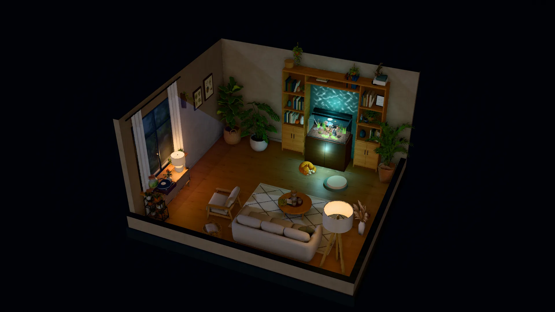 The tank room at night